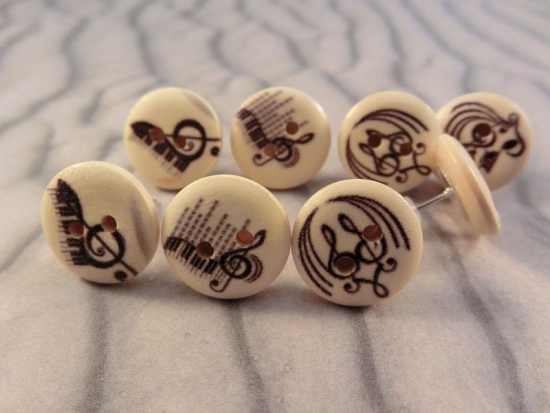 Noten Notenschlüssel Knopf Ohrstecker Holz Natur